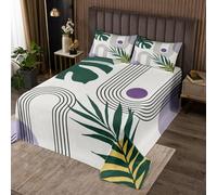 Homewish Boho Purple Bedspread Double,Modern Minimalist Arch Geometric Quilt Set,Bohemian Mid Century Simple Coverlet Set,Abstract Plant Tropical Palm Bedding Quilted