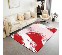 Homewish Boho Red Abstract Large Rugs for Bedroom 150x200cm | Pink Grey White Brush Strokes Living Room Rug Graffiti Oil Painting Non Shedding Carpet for Hall Lounge Office