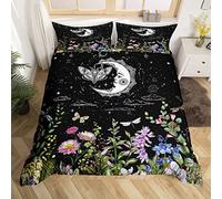 Homewish Boho Sun And Moon Moth Bedding Set Starry Sky Galaxy Comforter Cover Gothic Skeleton Duvet Cover Bohemian Exotic Nordic Bed Set Butterfly Dragonfly Jungle Flower Room Decor Double