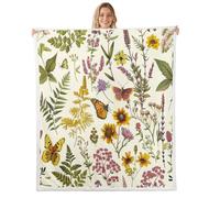 Homewish Boho Wildflower Fleece Blanket Baby 30"x40" Spring Flower Butterfly Sherpa Blanket Colorful Floral Botanical Fuzzy Plush Throw - Rustic Farmhouse Decor for Bed Couch