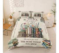 Homewish Books Duvet Cover Super King Size Watercolor Book Bedding Set Reading Knowledge Rustic Flowers Quilt Cover Bohemian Plant Leaves Boho Floral Bed Sets
