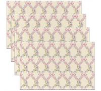 Homewish Bow Floral 4 PCS of Placemats 12x18 - Spring Bowknot Flowers Place Mat for Girls Kids Teens | Coquette Decor Non Slip Table Mats Girly Butterfly Knot Botanical for Dining Table