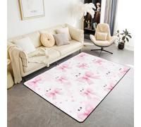 Homewish Bow Ghost Area Rug 100x150cm for Bedroom -Kawaii Halloween Rugs Living Room Cute Bowknot Ghosts Non Shedding Carpet For Kids Boys Girls,Cartoon Watercolor Large RugsPink And White B