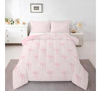 Homewish Bow Kids Coverless Duvet Single,Pink Bow Girls Duvet Set Cute Kawaii Bowknot Bedding Set Ribbon Bow Print Quilt Set With 1 Pillow Case, Microfiber Soft, Hotel Luxury Duvet