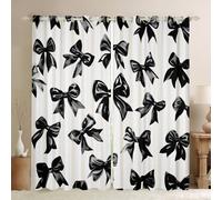 Homewish Bowknot 2 Panels 52x90 30%-50% Blackout Curtains Watercolor Ribbon Bow Curtains for Kids Teen Adults,Modern Aesthetic Bowknot Window Curtain Black White Simple Window Treatments
