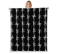 Homewish Bowknot Fleece Blanket Baby 30"x40" Cartoon Bow Striped Sherpa Blanket for Girls Kids Teens | Geometric Bow Tie Ribbon Fuzzy Plush Throw - Black White Coquette Decor Decor for Bed Couch