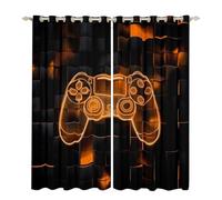 Homewish Boys Gamer Blackout Curtains 46x54,Gamepad Gaming Curtains & Drapes Gamer Room Decor For Boys,Geometric Video Game Window Curtains Orange Black Square Grids Window Treatments