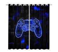 Homewish Boys Gamer Curtains & Drapes Gaming Blackout Curtains 66x72 Video Game Window Curtains Room Decor 3D Neon Geometric Grids Gamepad Window Treatments 2 Panels Blue Black