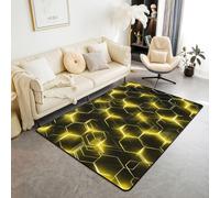 Homewish Boys Honeycomb Pattern Modern Floor Carpet 150x200cm Yellow Neon Geometric Area Rugs for Bedroom Living Room, Golden Hexagonal Design Large Rugs Gaming Non Shedding Gamer Room Decor
