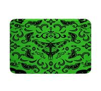 Homewish Boys Moth Gothic Bath Mat Non Slip 16"x24" Lime Green Black Baroque Damask Goth Bathroom Rug Death Moth Skull Halloween Door Mat for Kids Adults,Retro Animal Floral Entrance Rug