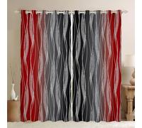 Homewish Boys Red Black Grey Blackout Curtains 66" Wx90 L Abstract Ombre Window Curtains Geometric Silver Striped Curtains & Drapes Gradient Window Treatments 2 Panels For Kids Teen Room Decor