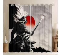 Homewish boys samurai Window Curtains 66 x 72 Inch 2 Panel Sets - Sunrise Journey Blackout Curtains red sun japanese style Window Treatments Drapes japanese warrior spirit for Bedroom