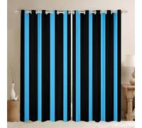 Homewish Bright Blue and Black Striped Window Curtains 46 x 54 Inch 2 Panel Sets - Abstract Stripes Pattern Blackout Curtains Sky Blue Simple Striped Window Treatments Drapes Minimalists Geometric