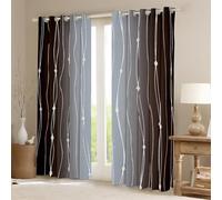 Homewish Brown and Grey Gradient Curtains Gray Brown Blackout Curtains 66" Wx72 L 2 Panels, Geometry Lines Curtains & Drapes Ombre Stripe Bedroom Curtains, Modern Abstract Aesthetic Window Treatments