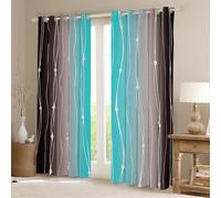 Homewish Brown and Teal Ombre Curtains & Drapes Geometric Abstract Curtains 66" Wx90 L, Modern Wave Dots Blackout Curtains Gradient Watercolor Window Curtains, Aesthetic Lines Striped Curtains