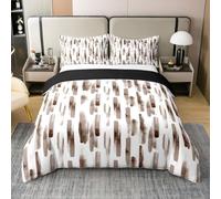 Homewish Brown and White Double Duvet Cover Cotton - Modern Striped Bedding Chic Bedroom Decor - Ink Painting Watercolor Quilt Cover - Abstract Graffiti Geometric Bed Set 200x200cm
