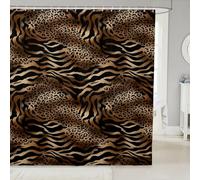 Homewish Brown Black Leopard Shower Curtain 72" W x 72" L - Zebra Print Waterproof Bathroom Curtains Animal Skin Texture Bath Curtain Vintage Ombre Bathroom Accessories