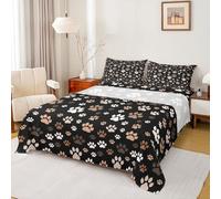Homewish Brown Dog Paw Bedding Set Single Cute Dog Paw Prints Bed Sheets for Kawaii Animal Footprints Sheet Set - Pet Lover Cozy Fitted Top Sheets 3 Piece