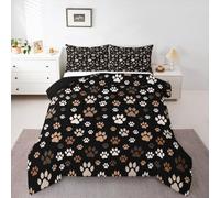 Homewish Brown Dog Paw Single Duvet Set - Cute Dog Paw Prints Bedding Set for Kawaii Animal Footprints Quilt Set - Pet Lover Cozy Coverless Duvet