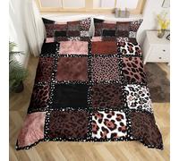 Homewish Brown Leopard Print Bedding Animal Print Single Duvet Cover Set - African Cheetah Texture Quilt Cover for Kids Adults Patchwork Geometric Bed Set with Black Reverse (Soft Microfiber)