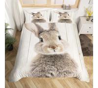 Homewish Brown Rabbit Duvet Cover Rustic Farmhouse Wooden Background Bedding Set Super King Cute Woodland Animal Comforter Cover For Kids Boys Girls Wild Bunnies Quilt Cover With Zipper 3 Pcs