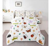 Homewish Bugs Insects King Duvet Set - Colorful educational bug art Bedding Set Dragonfly Butterfly Bee Ladybug Quilt Set - garden insect creature animals Coverless Duvet