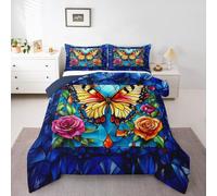 Homewish Butterfly Rose Single Coverless Duvet Set Polyester | Vintage Luxury Floral Duvet with 1 Pillowcase Soft Breathable Quilt Blanket Bedding Set