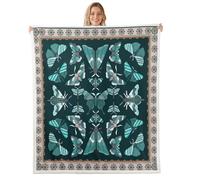 Homewish Butterfly Sherpa Blanket Bohemian Floral Fuzzy Plush Throw Exotic Tribal Fleece Blanket - Turquoise Decor for Bed Couch Baby 30"x40"