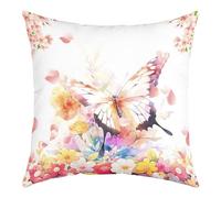 Homewish Butterfly Throw Pillow Cover Romantic Floral Cushion Cover 16x16 inch,Bohemian Butterflies Flowers Accent Pillow Case Valentine's Day Cushion Case,Watercolor Flowers Daisy Cherry Blossoms