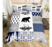 Homewish Cabin Bear Quilt Cover Bear Hunting Bedding Set King Size Rustic Farm Country Duvet Cover for Kids Boys Girls Adults Plaid Arrow Patchwork Bed Set,Blue Grey