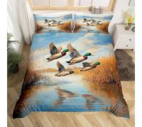 Homewish Cabin Mallard Duck Super King Duvet Cover Set | Country Wild Ducks Bedding for Kids Adults Farmhouse Wild Animal Quilt Cover Lake Bed Sets