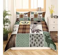 Homewish Cabin Rustic Lodge Duvet Cover, Hunting Bear Deer Bedding Set King Size for Kids Boys Teens Adult Men Bedroom Decor,Country Wild Animal Comforter Cover Retro Farmhouse Patchwork Bed Set