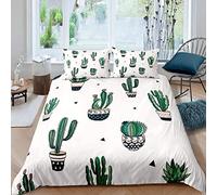 Homewish Cactus Duvet Cover Succulents Thorn Bedding Set King Size For Teens Adult Geometric Triangle Comforter Cover Nursery Green Plant Pattern Bedspread Cover Room Door