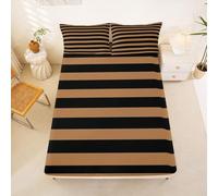 Homewish Camel and Black Striped Bed Sheets King Simple Horizontal Stripes Fitted Sheet Modern Abstract Striped Bedding Set for Kids Teens Girls,Minimalists Geometric Lines Bed Cover 3 Pcs