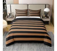 Homewish Camel and Black Striped Duvet Cover Double Simple Horizontal Stripes Coton Bedding Set Modern Abstract Striped Quilt Cover Minimalists Geometric Lines Bed Sets