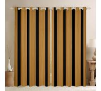 Homewish Camel and Black Striped Window Curtains 46 x 72 Inch 2 Panel Sets - Abstract Stripes Pattern Blackout Curtains Mustard Yellow Simple Striped Window Treatments Drapes Minimalists Geometric