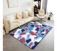 Homewish Camo Area Rug 100x150 cm Deer Hound Living Room Rugs Wolf Bear Theme Camouflage Decorative Carpet Turkey Red Blue Woods Retro Indoor Floor Mat