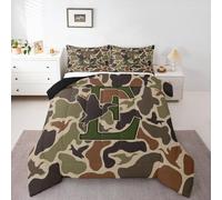 Homewish Camo Duck Single Duvet Set - Camouflage Bedding Set for Adults Teens Women Hunter Personalized Letter E Quilt Set - Initial Army Green Military Coverless Duvet