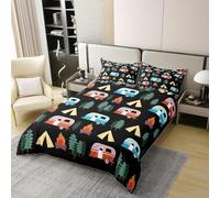 Homewish Camp 100% Cotton Bedding Set Double Size Tents Bedclothes For Kids Teens Adults Bonfie Pine Tree Cabin Black Blue Green Quilt Cover Soft Comfy Duvet Cover