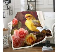 Homewish Canary Blanket Yellow Pink Rose Throw Blanket 50"x60",Cute Bird Wild Animal Fleece Blanket Romantic Flowers Bed Blanket for Sofa Couch Travel Camping Bed Chair