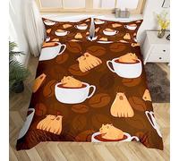 Homewish Capybara Duvet Cover Double, Coffee Bedding Set, Cute Wild Animals Couple Love Comforter Cover, Kawaii Funny Wildlife Brown White Hot Coffee Bean Bedroom Decor Quilt Cover for Teens