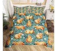 Homewish Capybara Floral Single Bedding Set, Funny Gift for Cabybara Lover Cute Capybara Flower Comforter Cover for Boys Girls Kids Teens, Cartoon Rodent Animal Duvet Cover Cabybara Lover Gift