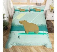 Homewish Capybara Single Duvet Cover,Cute Capybara In The Rain Bedding Set,Woodland Natural Theme Comforter Cover,Kawaii Capybara for Boys Girls Botanical Plants Quilt Cover Bedroom Decor