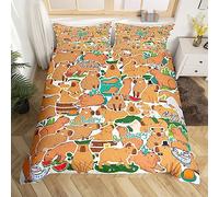 Homewish Capybaras Comforter Cover for Toddlers Kids Children, Happy Capybaras Bedding Set Funny Rodent Animals Duvet Cover Cartoon Capybara Bed Set Bedroom Collection with 1 Pillowcase, Single
