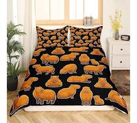 Homewish Capybaras Duvet Cover Double, Cute Capybara Bedding Set, Cartoon Animal Black Comforter Cover, Kawaii Funny Wildlife Rodent Brown Bedroom Decor Quilt Cover for Girls Boys Kids