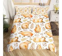 Homewish Capybaras Duvet Cover Double Size,Cute Capybara Comforter Cover for Kids Teens Adults,Funny Animals Bedding Set Capybara Lovers Home Decor,Watercolor Botanical Leaves Quilt Cover