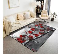 Homewish Cardinal Area Rug 100x150 cm Winter Branches Christmas Carpet Christmas Bird Indoor Floor Mat Xmas Flying Safari Animal Decorative Washable Rug