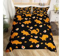 Homewish Caroon Chicken Nugget Comforter Cover Single, Dino Nugget Gifts Duvet Cover for Boys Kids Funny Food Ketchup Sauce Bedding Sets Cartoon Food Style Bed Cover, Black and Orange