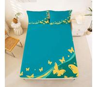 Homewish Cartoon Butterflies Bed Sheets Double Small Dots Fitted Sheet Cute Butterfly Print Bedding Set,Fresh Color Blocking Bed Cover 3 Pcs