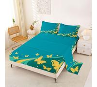 Homewish Cartoon Butterflies Sheet Set King Small Dots Bed Sheets Cute Butterfly Print Bedding - Fresh Color Blocking Bed Sheets Set 4 Piece